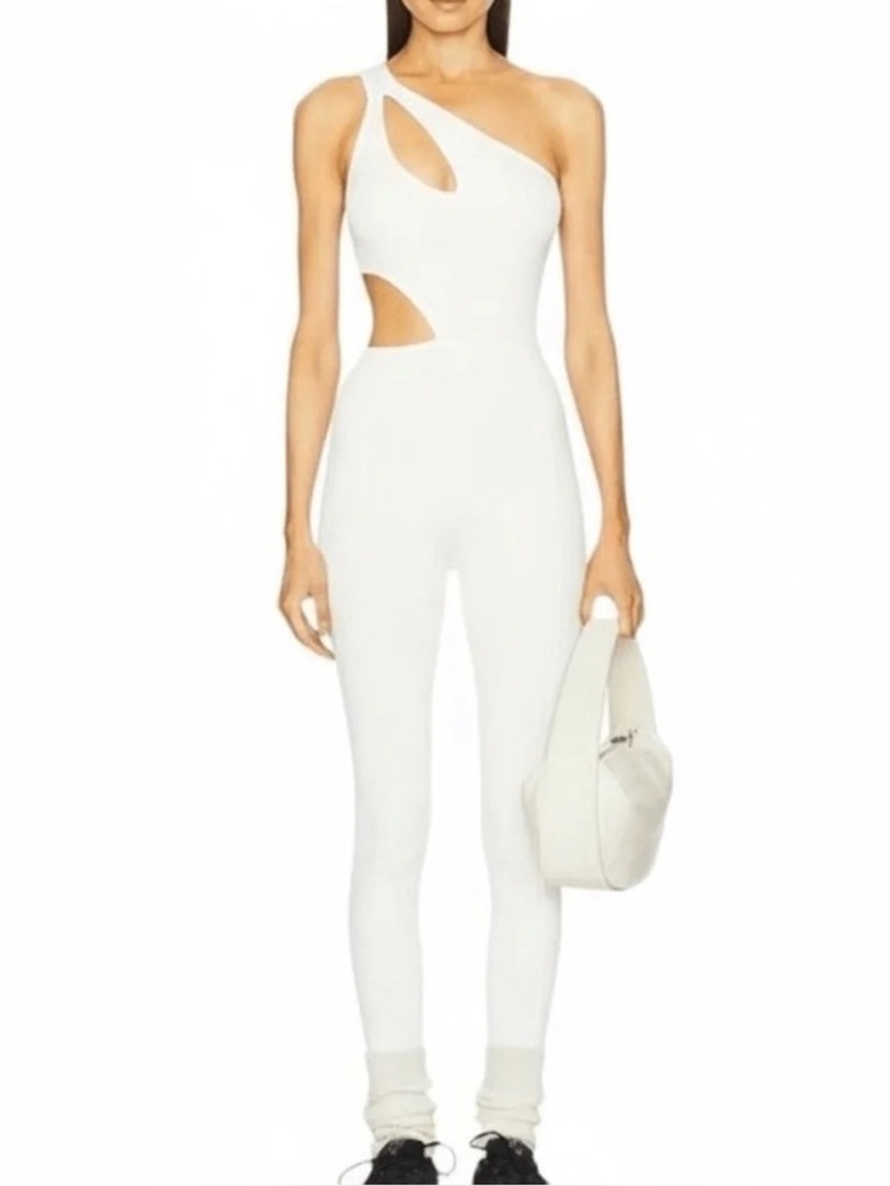 NWT GIGI C Rory One-Shoulder Cutout Jumpsuit in White Size Medium